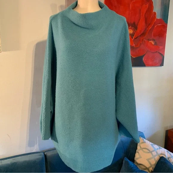 The Reset by R Label Wool Cashmere Blue Funnel Neck Sweater L/XL Top - Picture 4 of 10